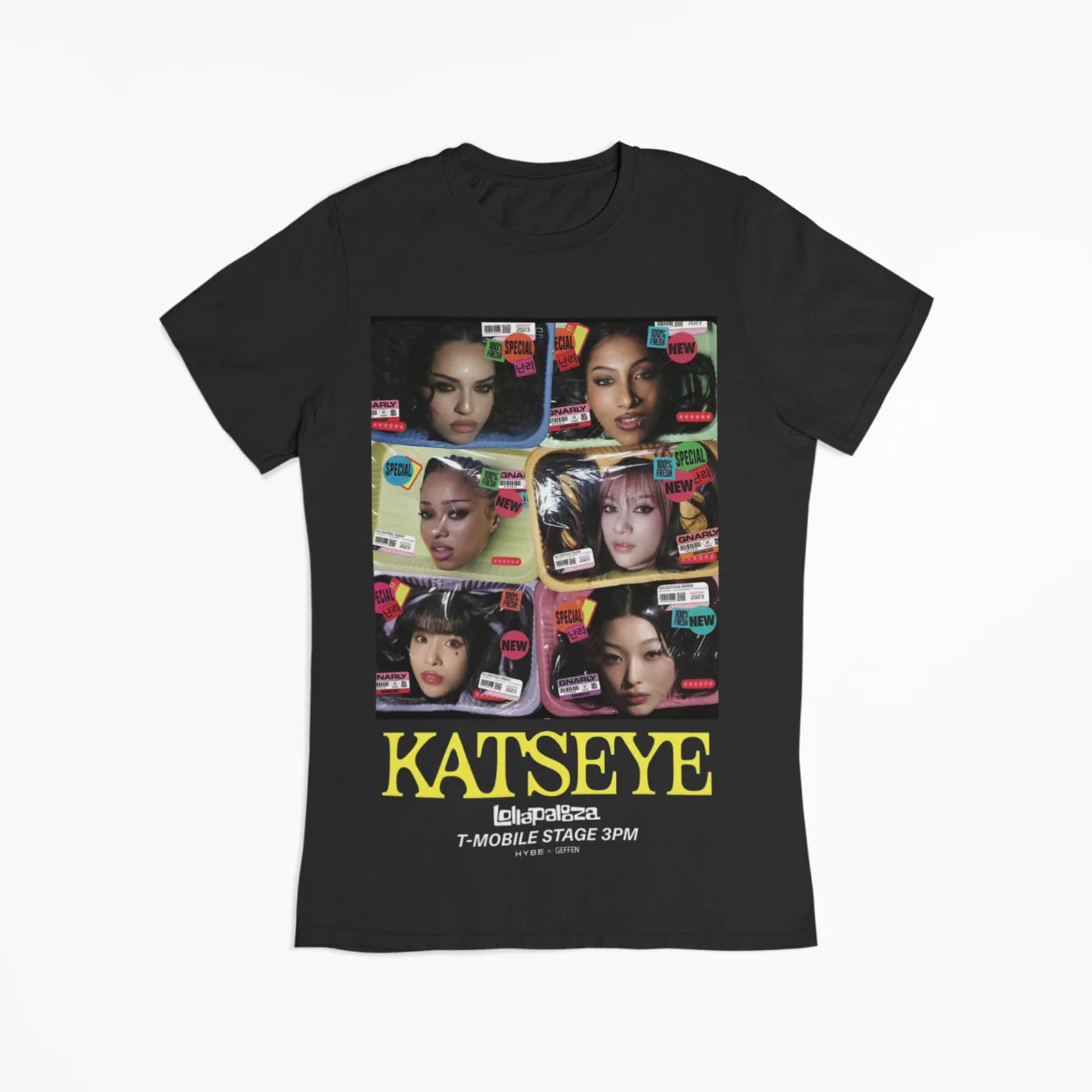 black katseye unisex tshirt made of cotton with loollapalooza print