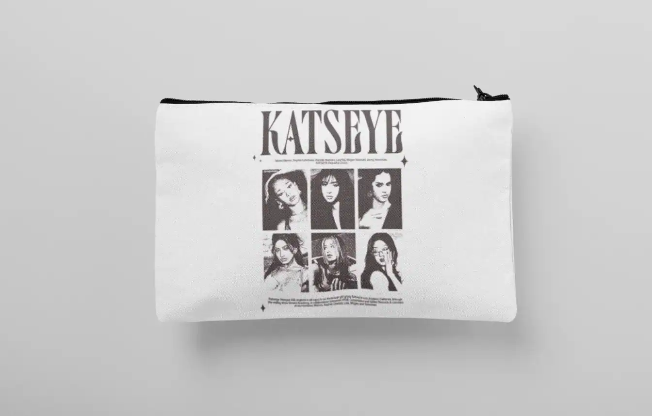 white katseye pencil case with band members design